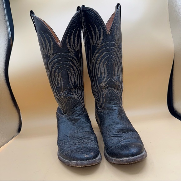 Vintage Nocona Black Leather Cowboy Boots, Preowned, Men’s 9.5 B, GUC - Picture 2 of 16